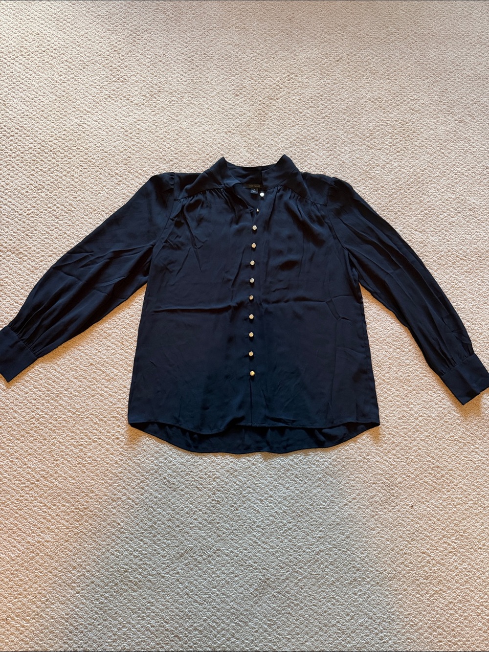 Ann Taylor Black Pearl-Button Long-Sleeve Blouse